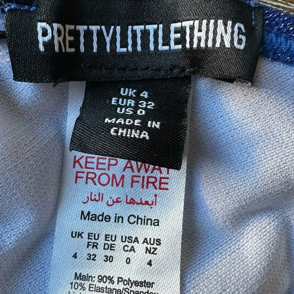 PrettyLittleThing Blue Heart Trim Glitter Bikini Top US Size 0 - NWT